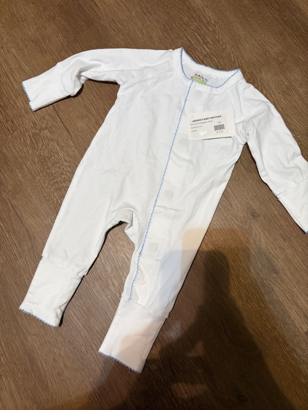 White Baby Footed Pajamas with Blue Trim